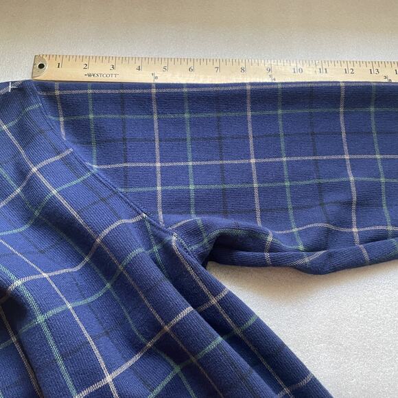 Lands End Sweater Men XL Blue Green Tan Plaid 1/4 Zip Knit Pullover Collared - Picture 8 of 13